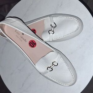 Kate Spade NY BERNICE White Pebble Leather Driving Loafers
